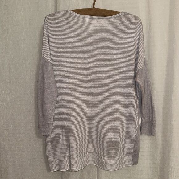 Beach Club S Linen Lightweight Crewneck Sweater Gray White Polka Stripes - Picture 2 of 13